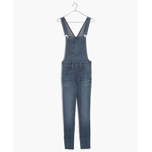 Madewell Denim Jean Overalls in Kemp Wash Bibs Jeans Raw Frayed Hem Size Small S - Picture 13 of 16